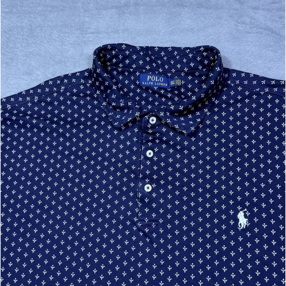 Polo Ralph Lauren Polo Shirt Mens 3XLT Navy Geometric AOP Stretch Normcore Dad